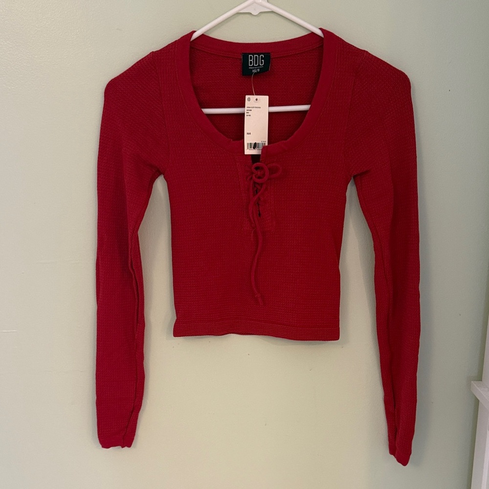NWT BDG Urban Outfitters Red Lace-Up Long Sleeve Top